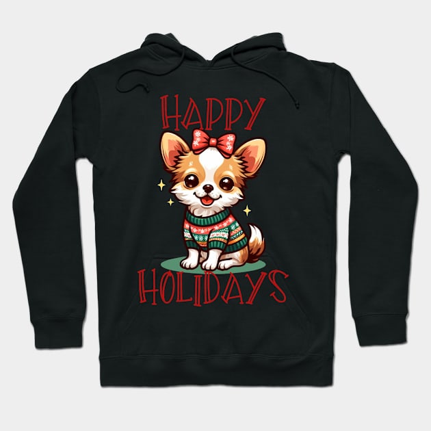 Happy Holidays Cute Christmas Puppy Hoodie by CeeGunn